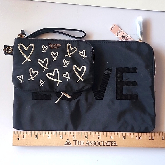 NWT. Victoria Secret Love Clutch Set Tote & Pouch Cosmetic Bag. - Picture 11 of 12